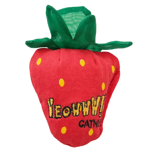 Jucărie pentru pisici în formă de căpșună, cu catnip și frunze foșnitoare – Yeowww! Strawberry Original