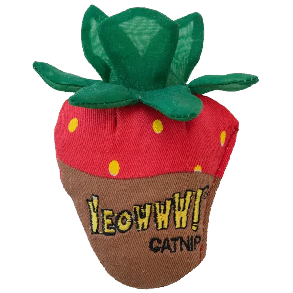 Jucărie pentru pisici în formă de căpșună cu catnip și frunze foșnitoare – Yeowww! Strawberry Chocolate
