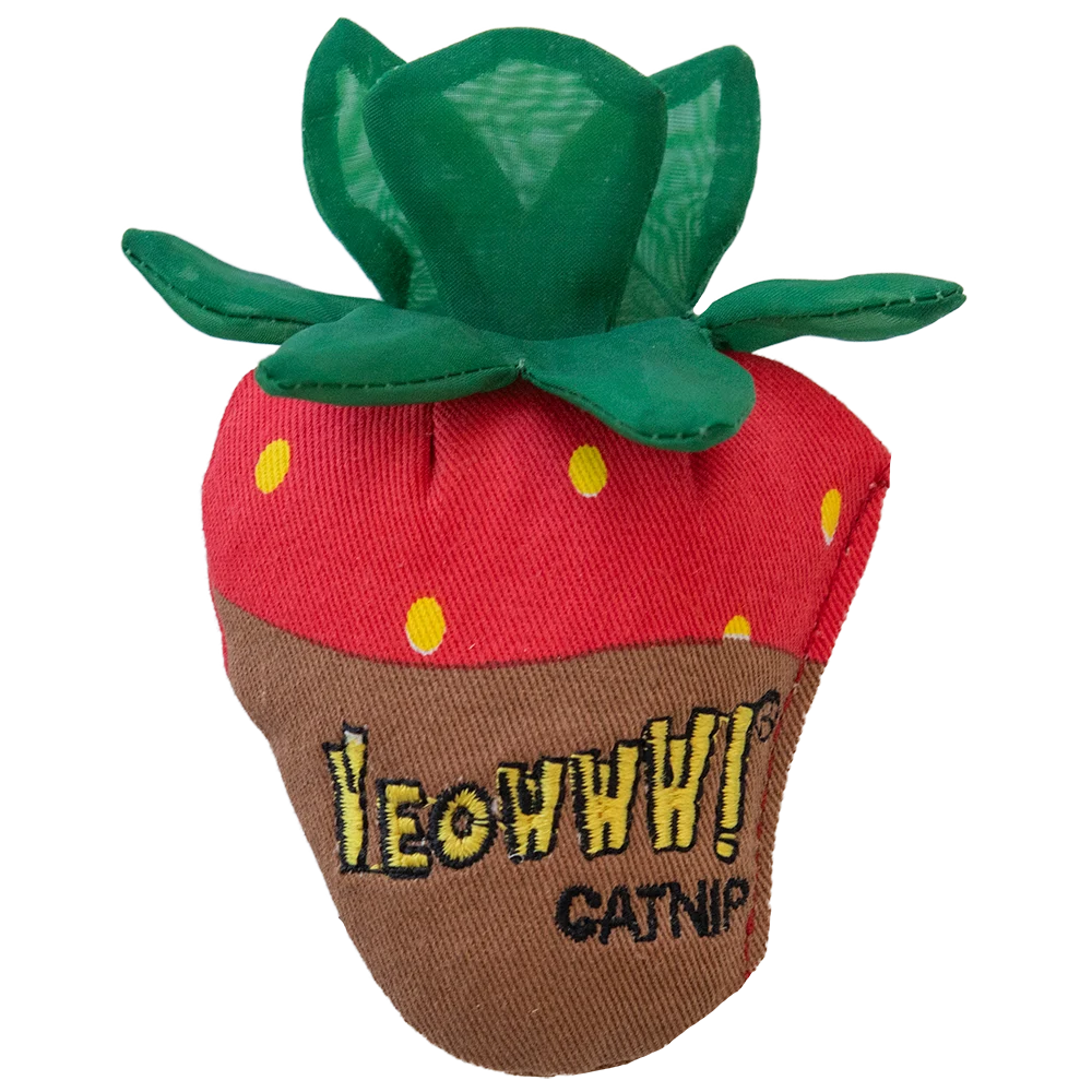 Jucărie pentru pisici în formă de căpșună cu catnip și frunze foșnitoare – Yeowww! Strawberry Chocolate - imagine 1