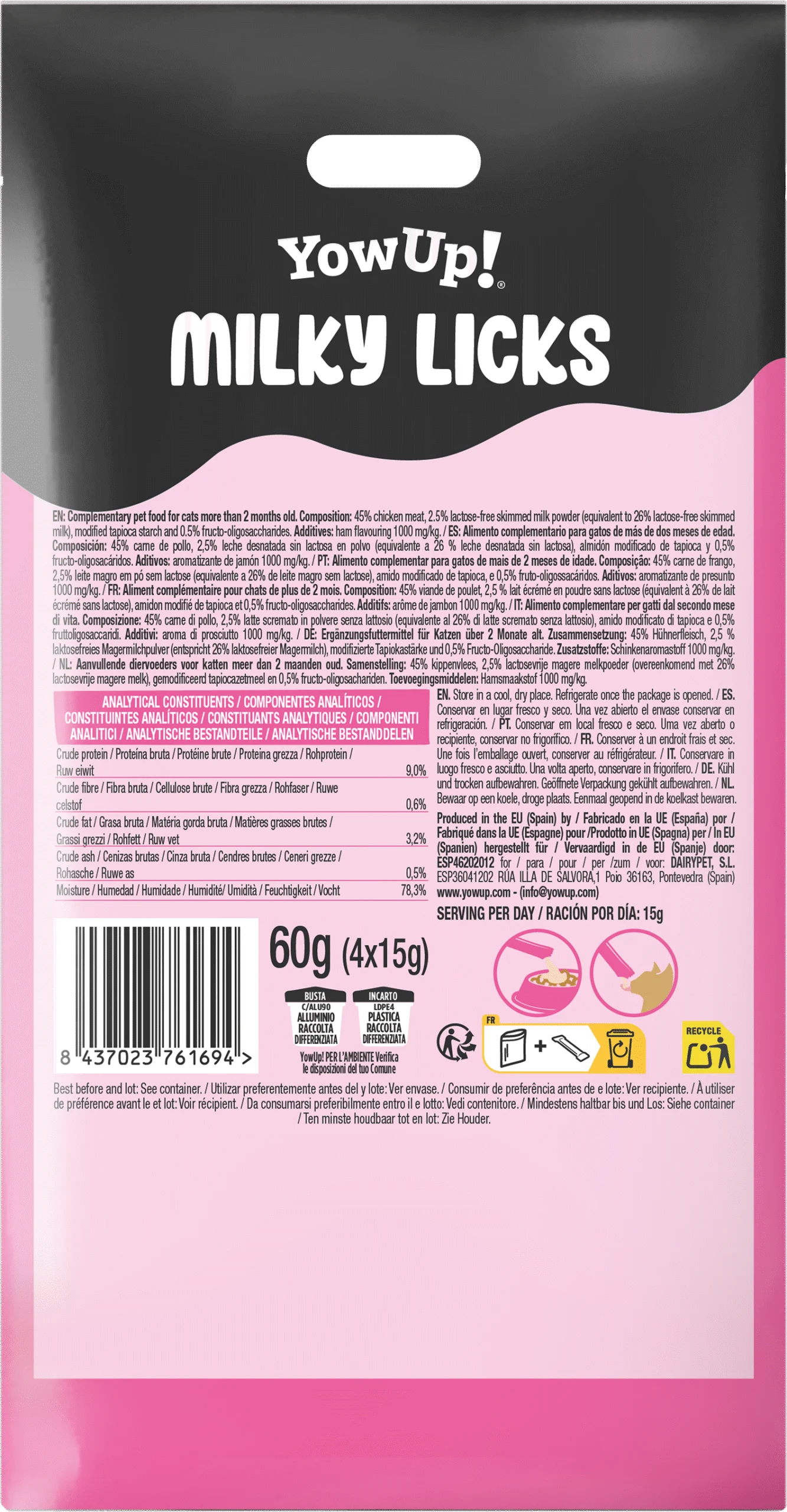 Gustare de lins pentru pisici cu aromă de șuncă Serrano – YowUp! Milky Licks - imagine 3