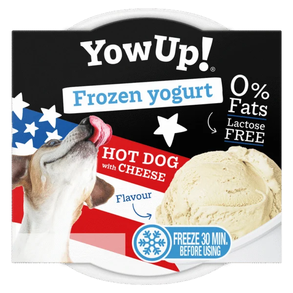 Gustare de iaurt congelabilă pentru câini și pisici, hot dog cu brânză, 110 g – YowUp! Frozen Yoghurt Hot dog cu brânză