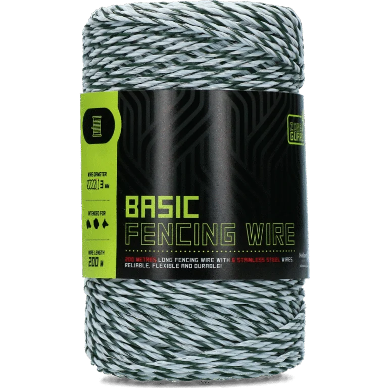 Fir pentru gard electric 3 mm, alb cu verde închis, 200 m – ZoneGuard Basic