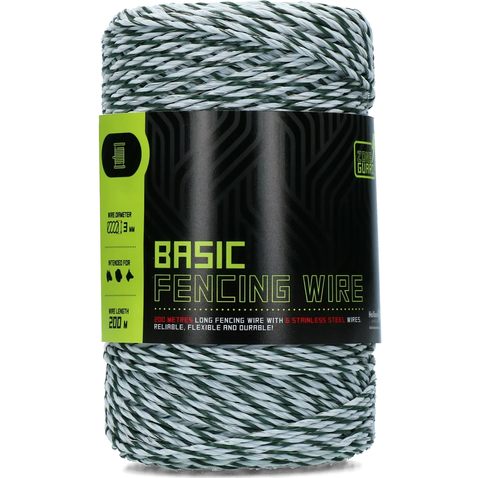 Fir pentru gard electric 3 mm, alb cu verde închis, 200 m – ZoneGuard Basic - imagine 1