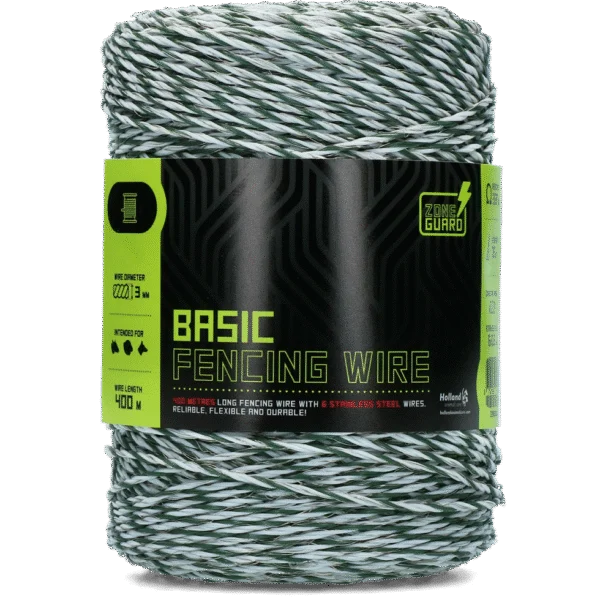 Fir pentru gard electric 3 mm, alb cu verde închis, 400 m – ZoneGuard Basic