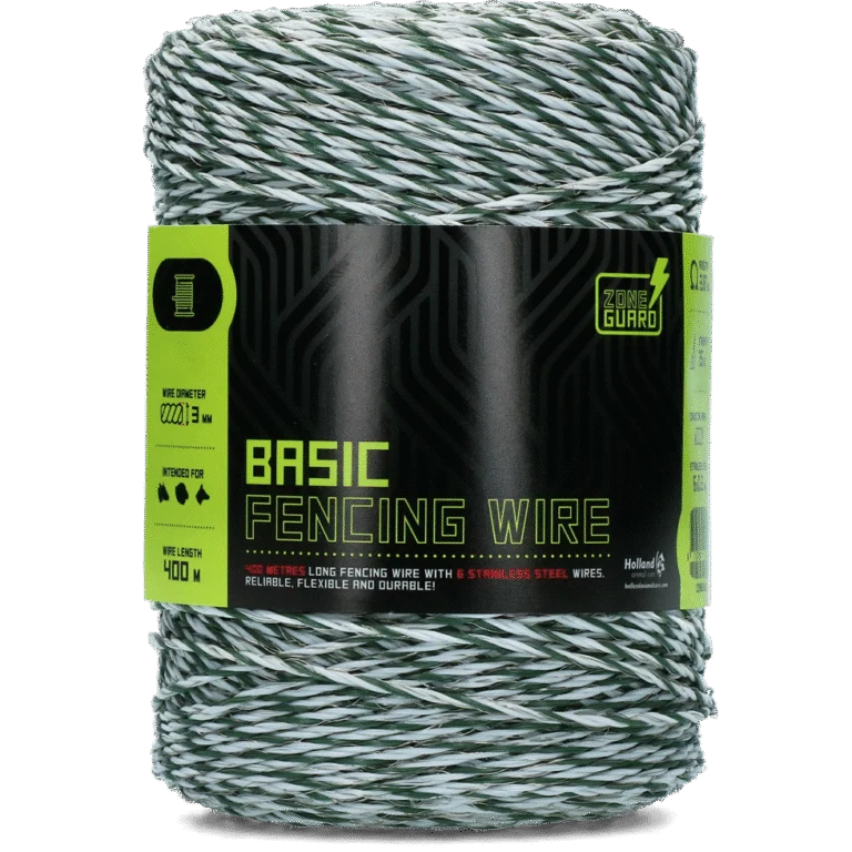 Fir pentru gard electric 3 mm, alb cu verde închis, 400 m – ZoneGuard Basic