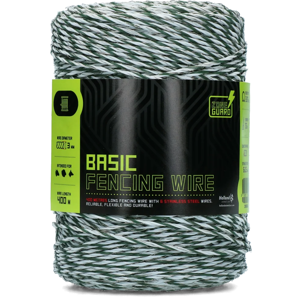 Fir pentru gard electric 3 mm, alb cu verde închis, 400 m – ZoneGuard Basic - imagine 1