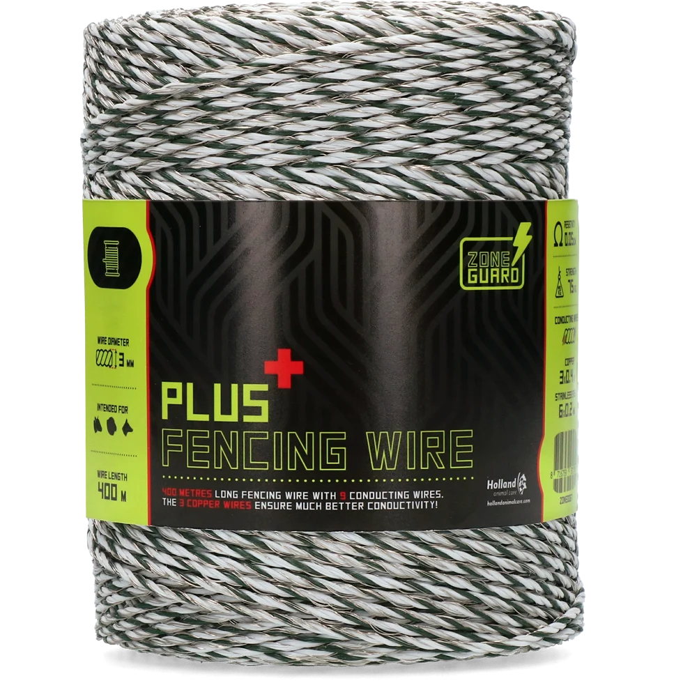 Fir pentru gard electric 3 mm, alb cu verde închis, 400 m – ZoneGuard Plus - imagine 1