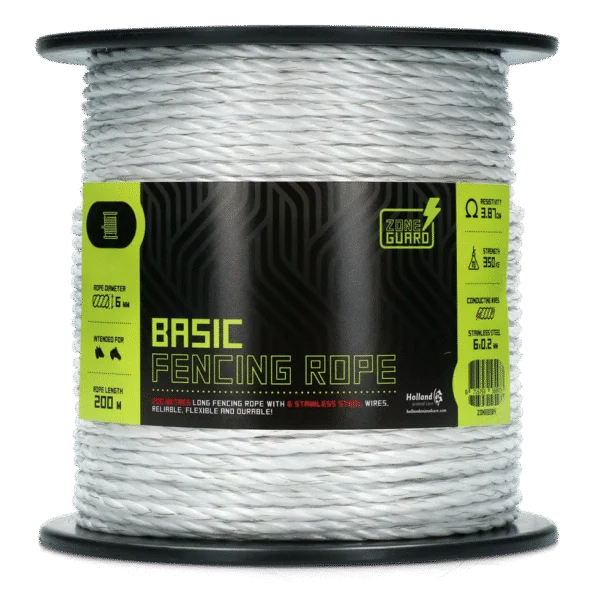 F în 6 mm Alb cu 6 fire din oțel inoxidabil, 200 m – ZoneGuard Basic