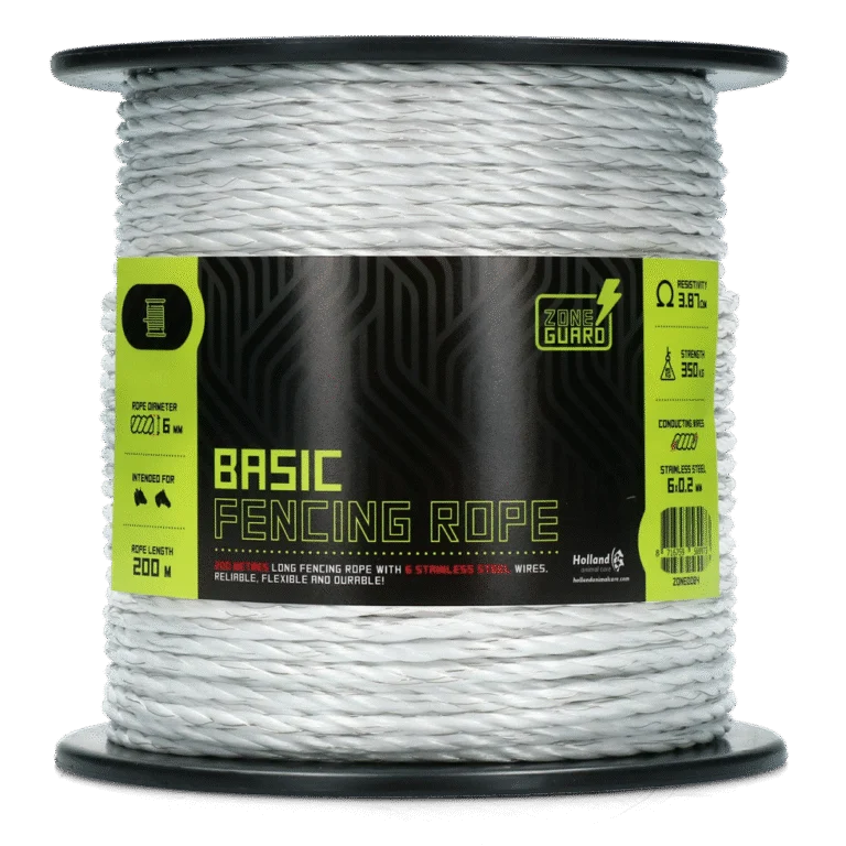 F în 6 mm Alb cu 6 fire din oțel inoxidabil, 200 m – ZoneGuard Basic