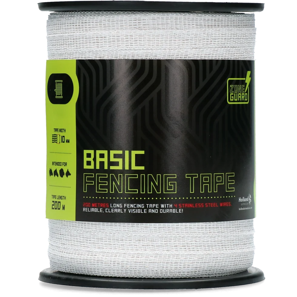 ZONE00980.png Bandă pentru gard electric albă, 10 mm, cu 4 fire din oțel inoxidabil, 200 m – ZoneGuard Basic - imagine 1