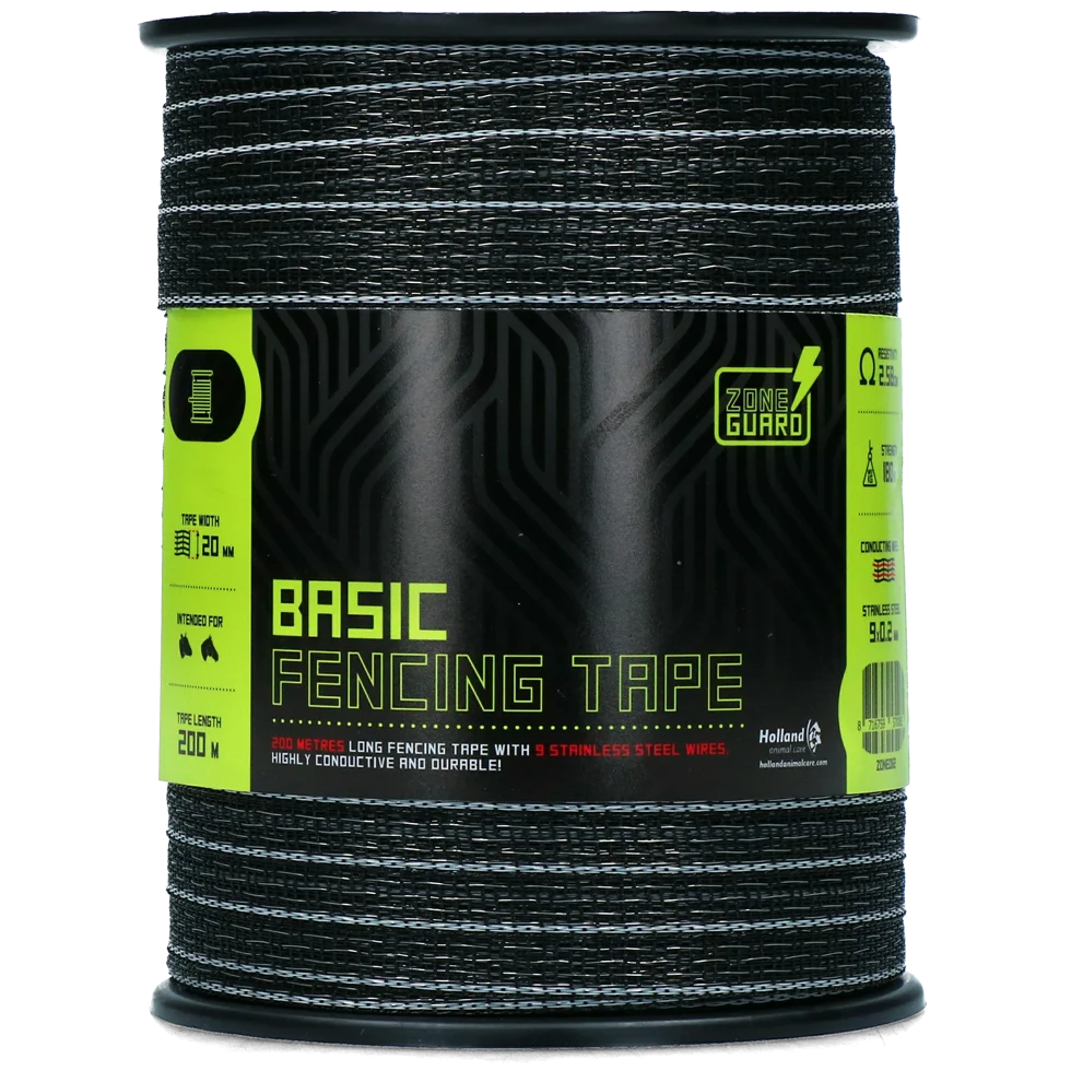 Bandă electrică 20 mm neagră cu 9 fire din oțel inoxidabil, 200 m – ZoneGuard Basic - imagine 2