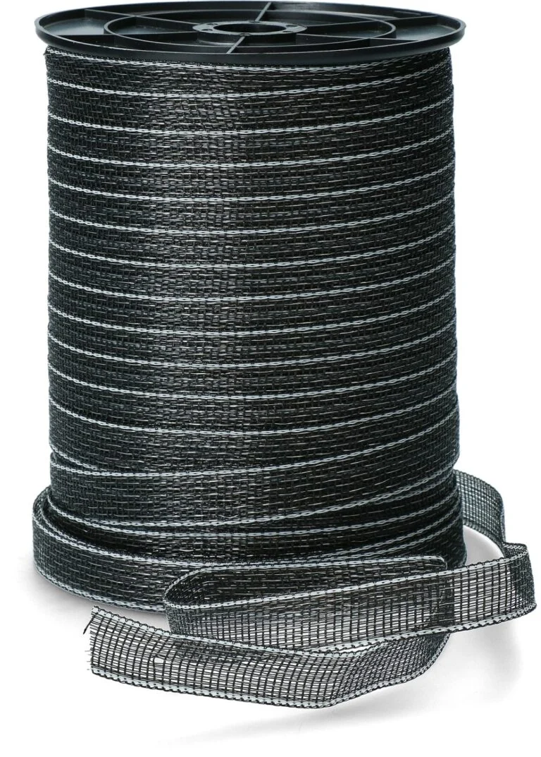Bandă electrică 20 mm neagră cu 9 fire din oțel inoxidabil, 200 m – ZoneGuard Basic
