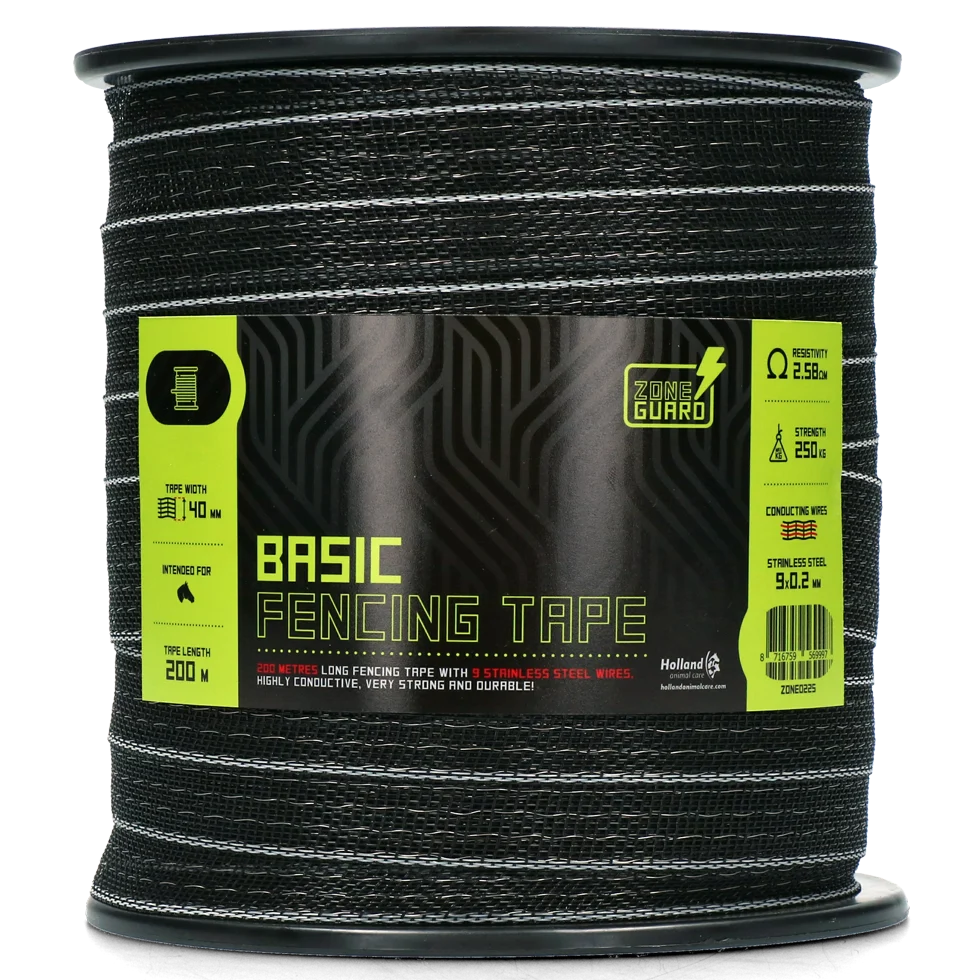 Bandă pentru gard electric, neagră, 40 mm, cu 9 conductori din oțel inoxidabil, 200 m – ZoneGuard Basic - imagine 2